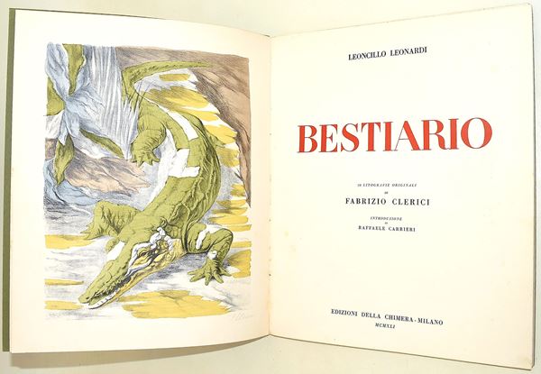 Leoncillo, Leonardo: Bestiario (1941) 20 litografie firmate da Clerici e una dedica autografa di Leoncillo