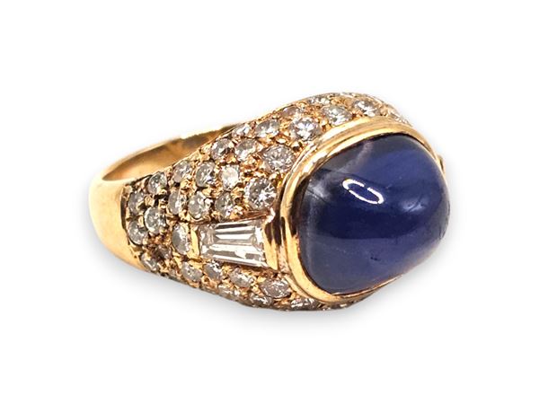 FILIPPO MORONI - Anello in oro con zaffiro e diamanti   