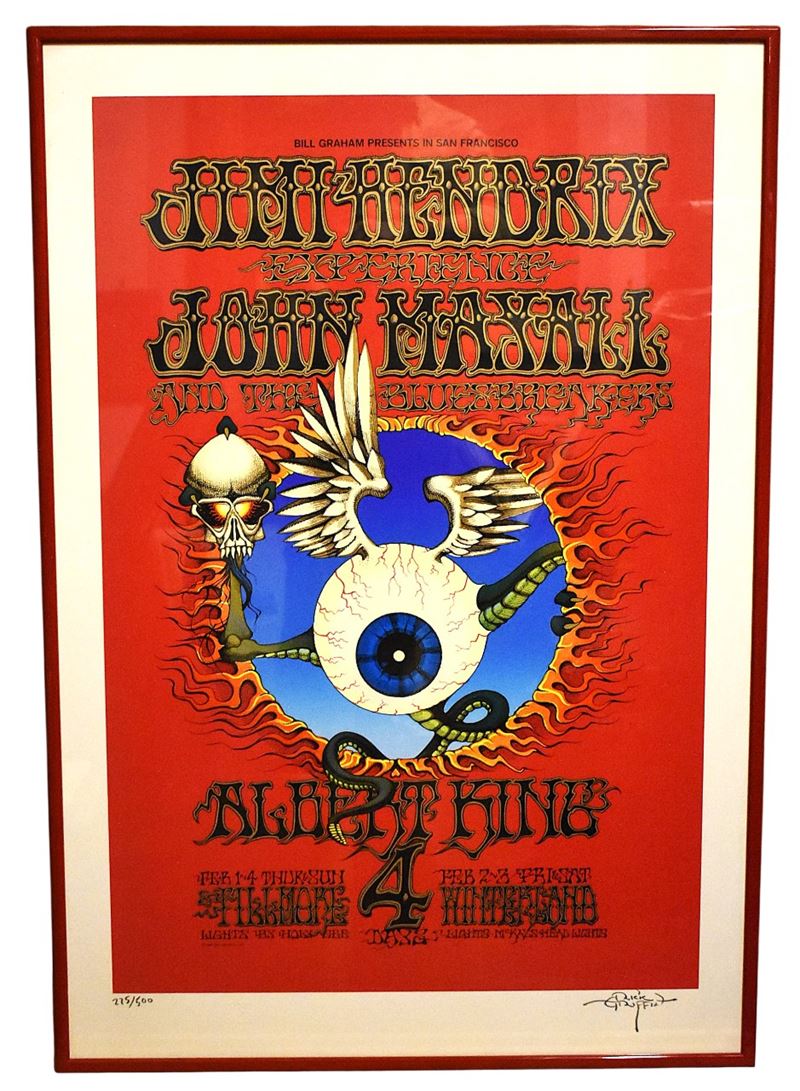 Rick Griffin, Jimi Hendrix Flying Eyeball, Poster silkscreen, 1968, firmato e numerato