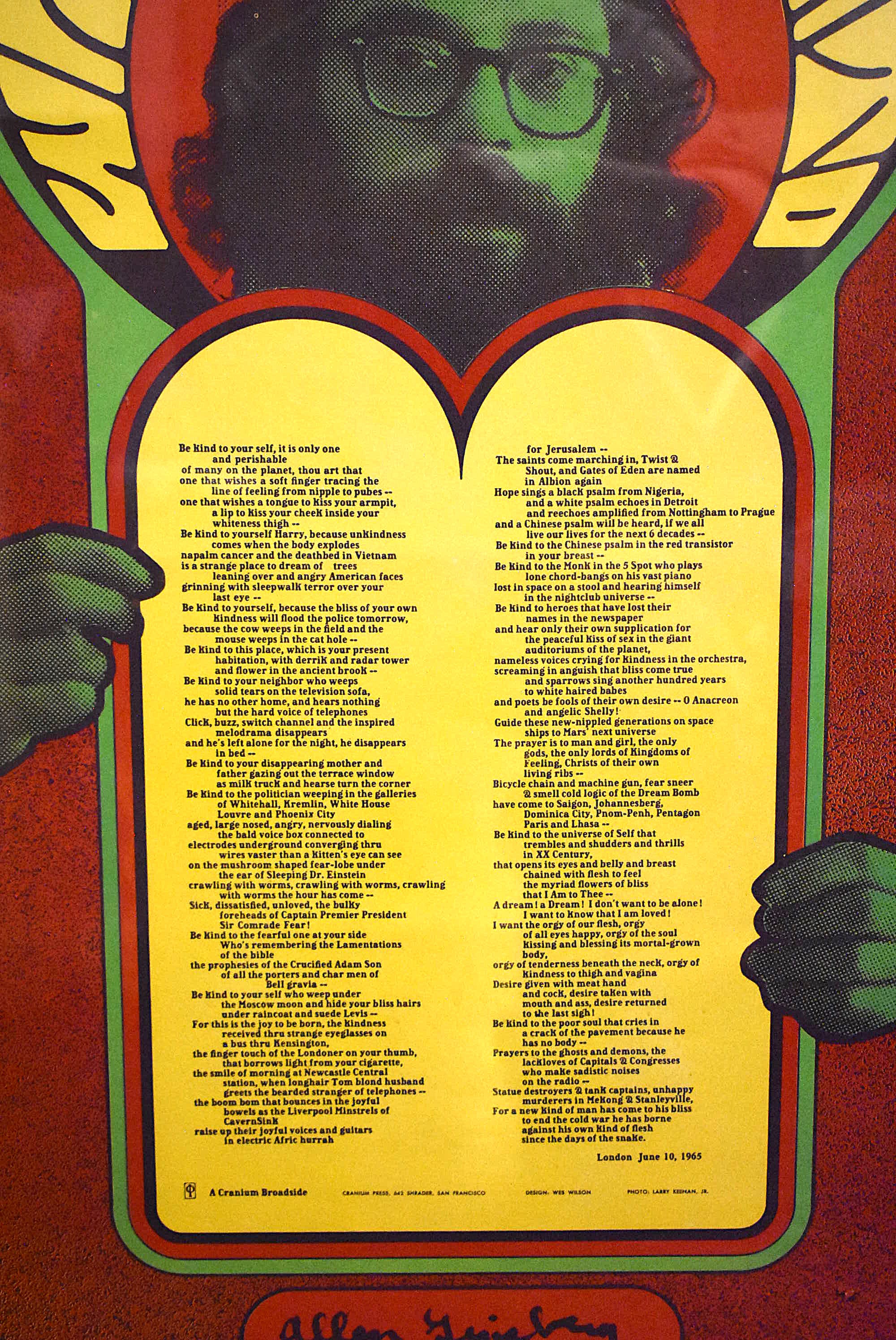Wes Wilson, Poster psichedelico per Allen Ginsberg, 1967