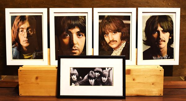 BEATLES: 5 Stampe fotografiche Vintage in cornice