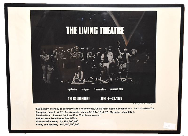 Poster originale, The Living Theatre al Roundhouse 1969, Printed by The Word