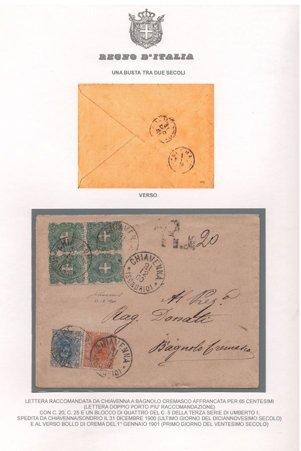 Regno - Storia Postale, raccomandata con interessante affrancatura.