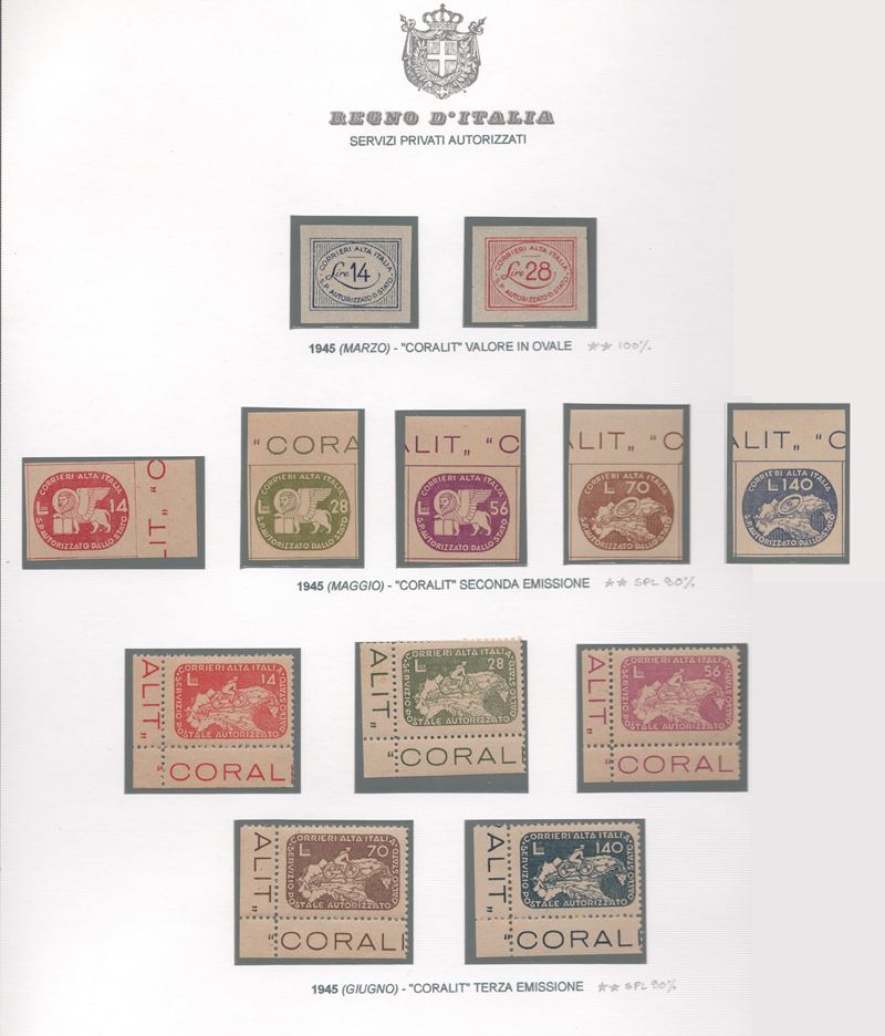Coralit, emissione completa n.1/12, 1945 - con gomma integra