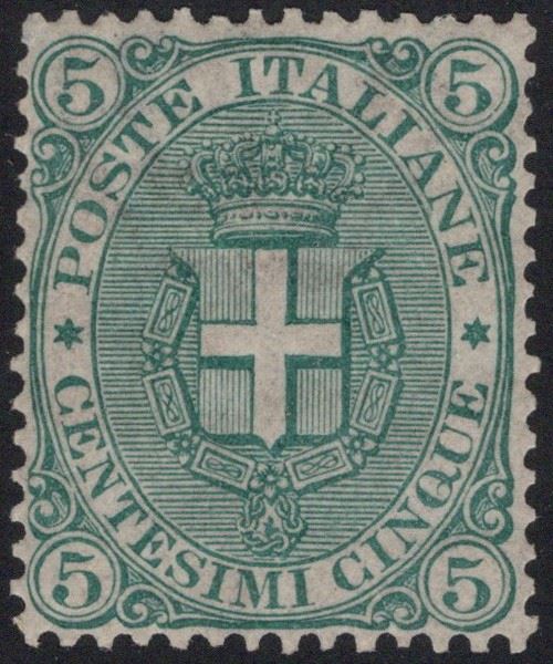 Stemma 5 centesimi, 1891, verde n. 59, ben centrato, nuovo con gomma integra