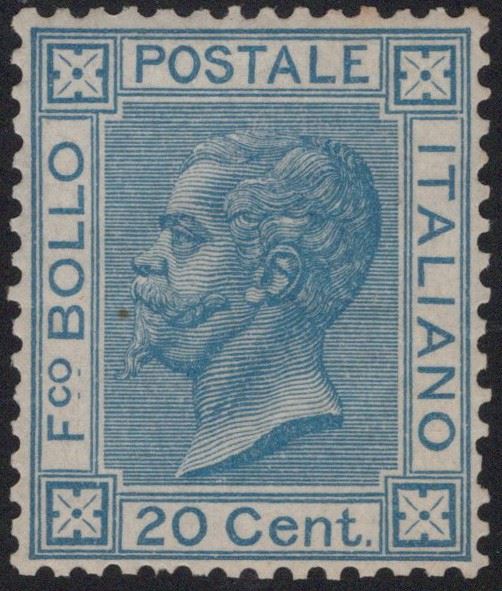 Regno d'Italia, 20 centesimi Bigola del 1867, azzurro