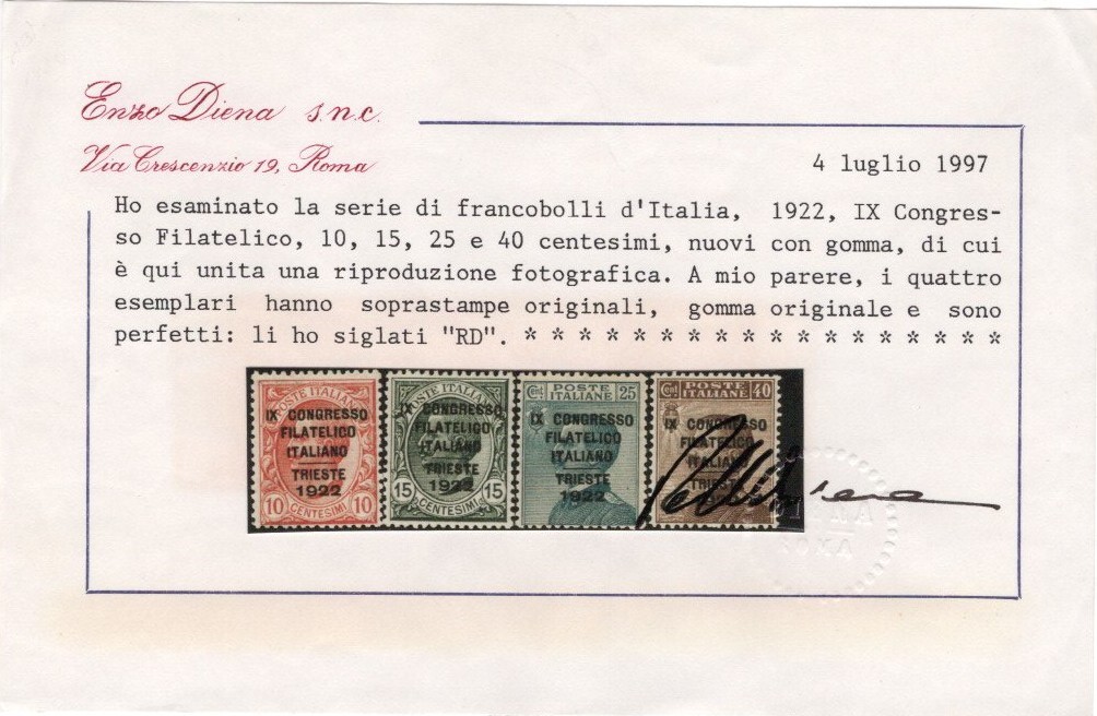 Regno d'Italia, Congresso Filatelico n.123/126 - Nuovi con gomma e linguellati