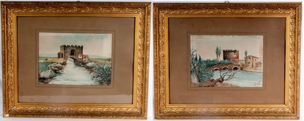 Lotto di due acquarelli su carta