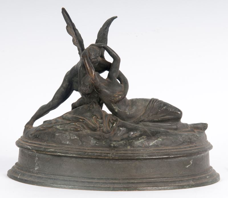 Scultore del XIX secolo, Amore e Psiche, scultura in bronzo