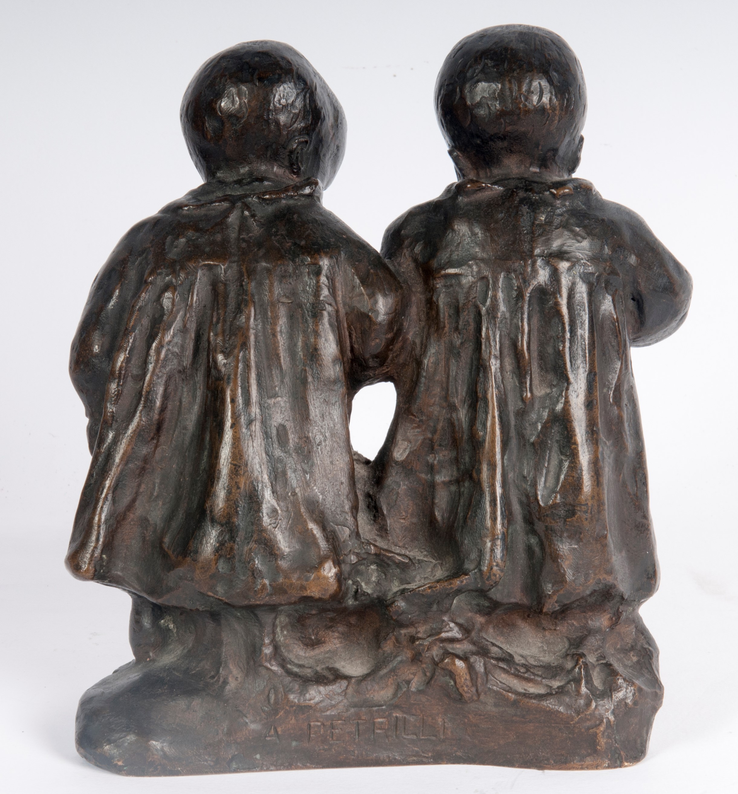Aristide Petrilli - Coppia di bimbi, scultura in bronzo