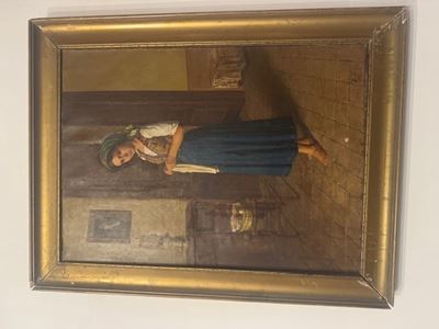 Artista italiano, La domestica, olio su tela, 68 x 50 cm, fine XIX - inizio XX secolo