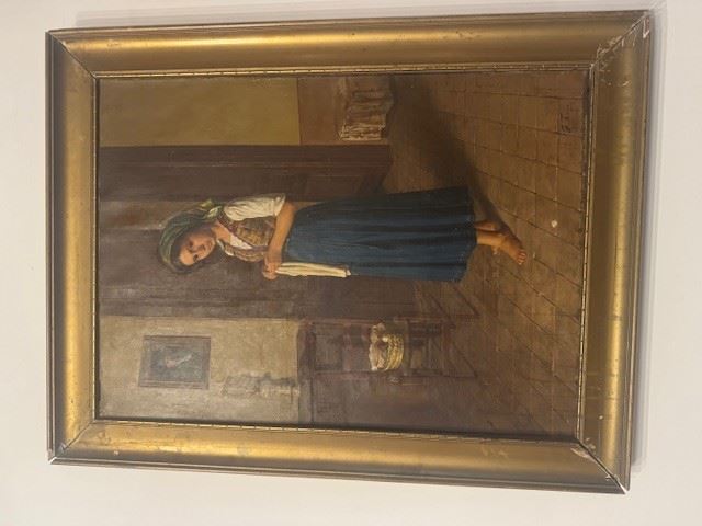 Artista italiano, La domestica, olio su tela, 68 x 50 cm, fine XIX - inizio XX secolo