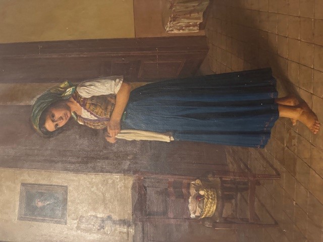 Artista italiano, La domestica, olio su tela, 68 x 50 cm, fine XIX - inizio XX secolo