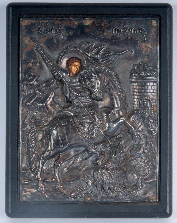 San Giorgio e il drago, icona in argento