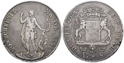 GENOVA, Dogi biennali (1637-1797), 8 lire, 1796, Argento, 33,10 gr, MIR 309/5