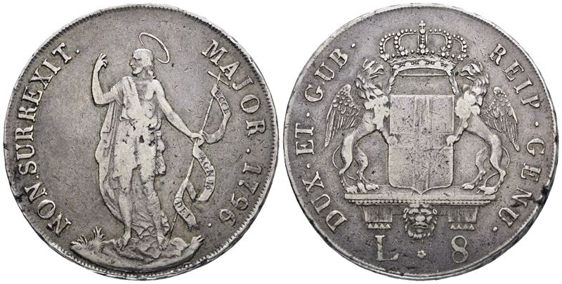 GENOVA, Dogi biennali (1637-1797), 8 lire, 1796, Argento, 33,10 gr, MIR 309/5