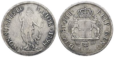 GENOVA, Dogi Biennali (terza fase, 1637-1797), 2 lire, 1794, Argento, 8,3 gr