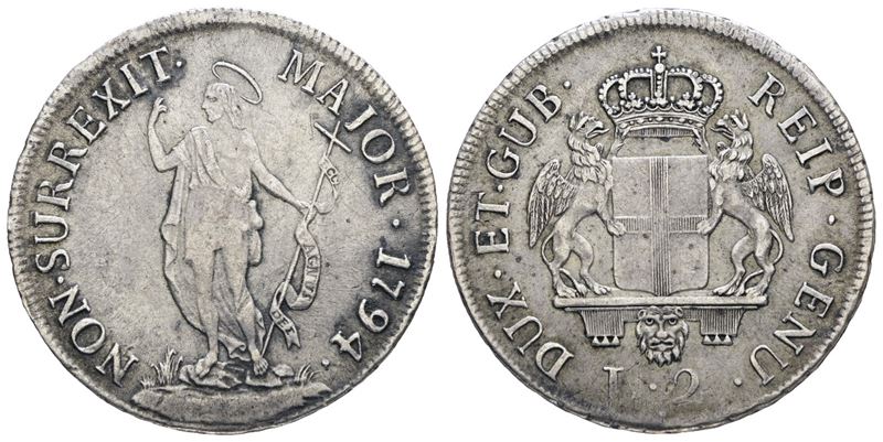 GENOVA, Dogi Biennali (terza fase, 1637-1797), 2 lire, 1794, Argento, 8,3 gr