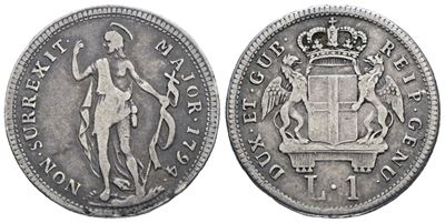 GENOVA, Dogi Biennali, 1 Lira 1794, Ag, 4,14 gr, Mir 354/a1
