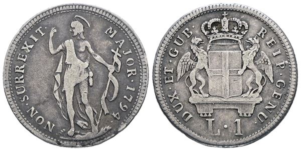 GENOVA. Dogi Biennali (terza fase, 1637-1797). 1 lira 1794 . Ag; 4,14gr; Mir 354/a1;; BB