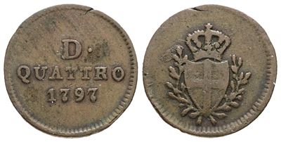 Genova, Dogi Biennali (terza fase, 1637-1797), 4 denari, 1797, Cu, 1,54 gr, Mir 361/1