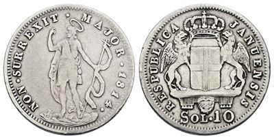 Repubblica Genovese, Moneta da 10 soldi (1814), Argento, 2,12 gr.