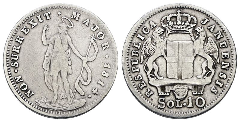 Repubblica Genovese, Moneta da 10 soldi (1814), Argento, 2,12 gr.