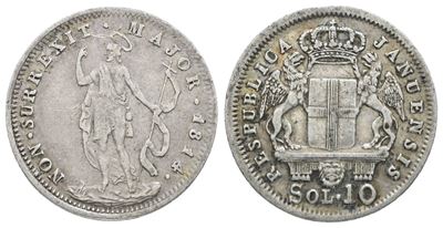 Genova, Repubblica Genovese, 10 soldi 1814, Argento, 2,12 gr