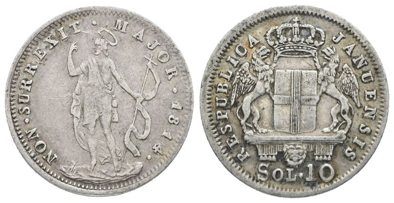 Genova, Repubblica Genovese, 10 soldi 1814, Argento, 2,12 gr