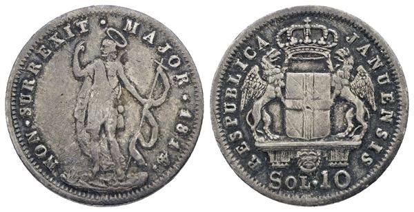 GENOVA. Repubblica Genovese (1814). 10 soldi 1814. Ag; 2,12gr; Mir 392; BB/SPL