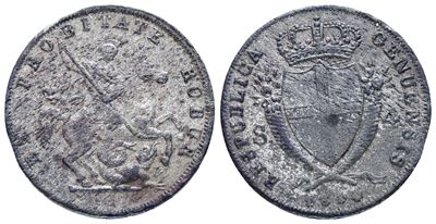 Repubblica Genovese, 4 soldi 1814, Mi; 4gr; Mir 393, BB