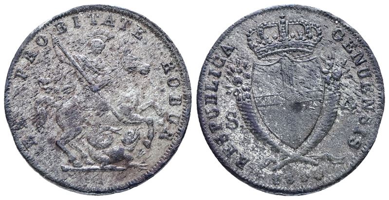 Repubblica Genovese, 4 soldi 1814, Mi; 4gr; Mir 393, BB