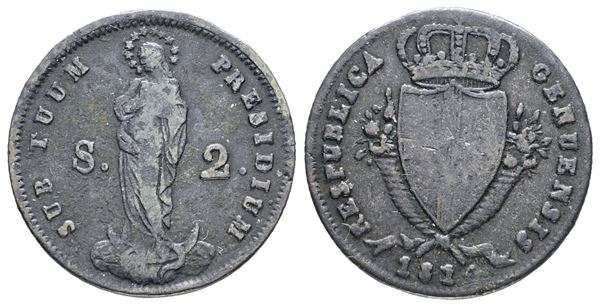 GENOVA. Repubblica Genovese (1814). 2 soldi 1814. Mi; 2,3gr; Mir 394; BB