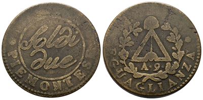 R. Piemonte, 2 soldi del 1798-1799, Cu, 10,7 g, Gig. 3