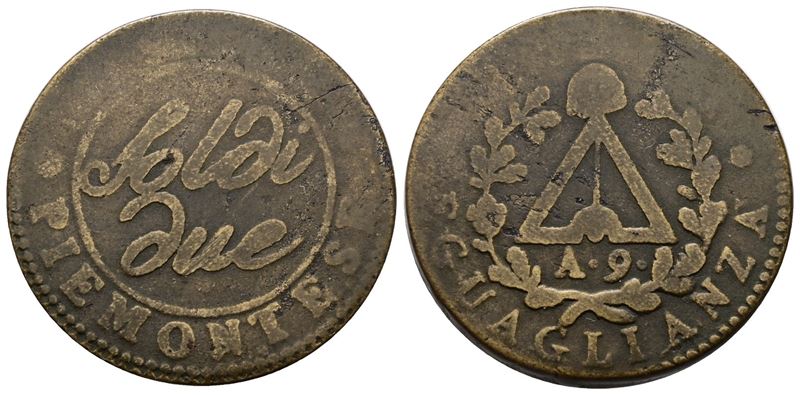 R. Piemonte, 2 soldi del 1798-1799, Cu, 10,7 g, Gig. 3