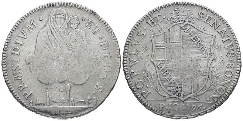 Bologna, Scudo da 10 Paoli del Governo Popolare (1796-1797), Ag 29 gr