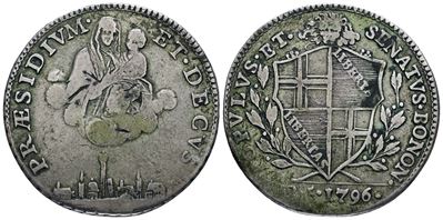 Moneta di Bologna, Governo Popolare (1796-1797), 5 paoli 1796, Argento, 14,5 gr