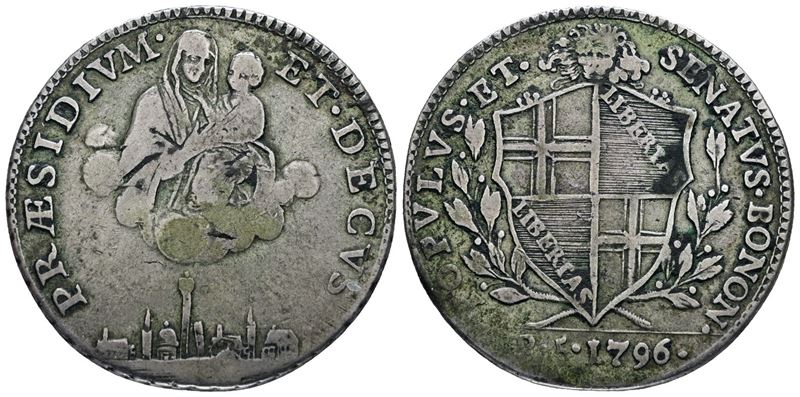 Moneta di Bologna, Governo Popolare (1796-1797), 5 paoli 1796, Argento, 14,5 gr