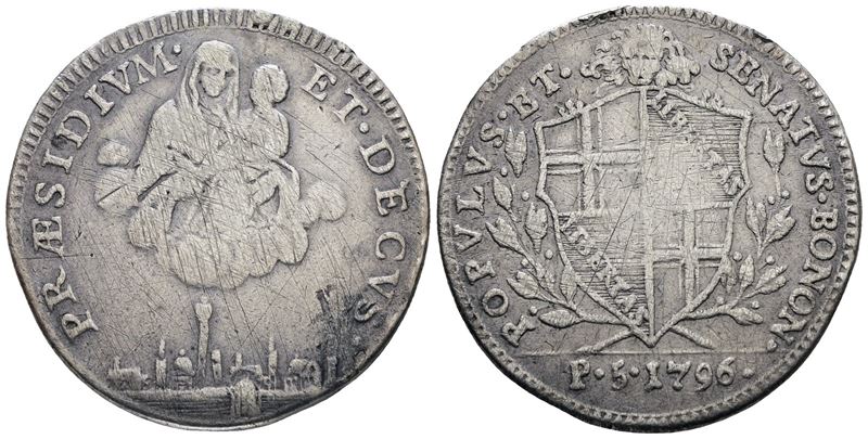 Moneta, Bologna. Governo Popolare (1796-1797). 5 paoli 1796, Argento, 14,5 gr