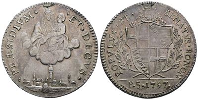 Moneta da 5 paoli, Governo Popolare di Bologna (1796-1797), Ag, 14,5 gr
