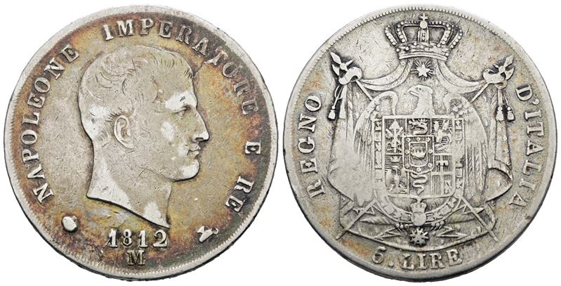 Napoleone I, 5 lire 1812 'puntali aguzzi'
