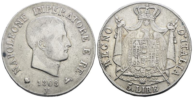Napoleone I, Moneta da 5 lire del Regno d'Italia, 1808
