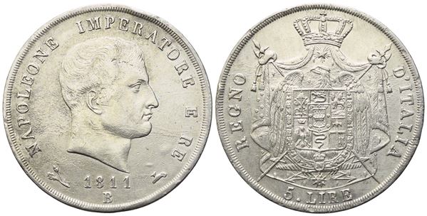 BOLOGNA. Regno d'Italia. Napoleone I (1805-1814). 5 lire 1811;  Ag (24,90 g; 37 mm)