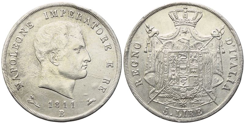 BOLOGNA. Regno d'Italia. Napoleone I (1805-1814). 5 lire 1811; Ag (24,90 g; 37 mm)