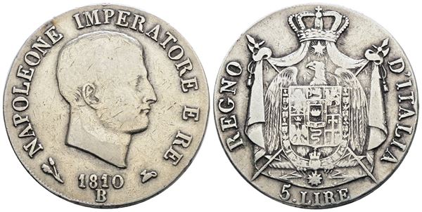 BOLOGNA. Regno d'Italia. Napoleone I (1805-1814). 5 lire 1811. Ag; 25gr; Gig.101; Raro; Q.BB