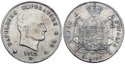 Napoleone I, 5 lire 1812 'puntali aguzzi'