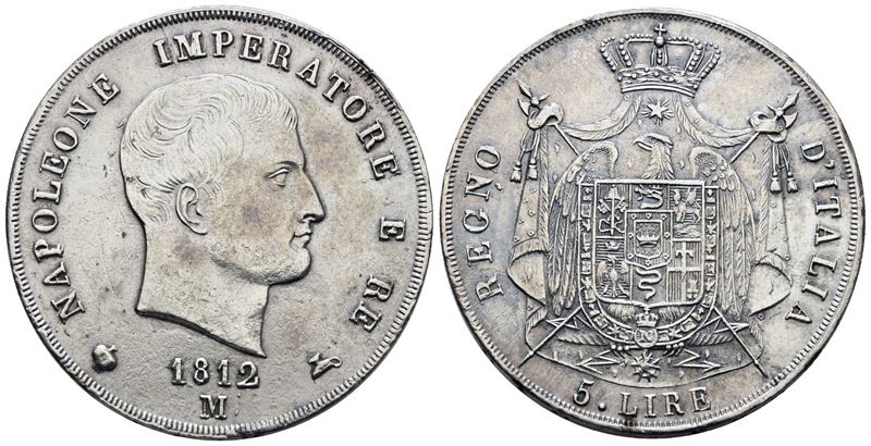 Napoleone I, 5 lire 1812 'puntali aguzzi'