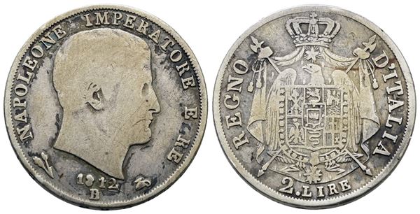 BOLOGNA. Regno d'Italia. Napoleone I (1805-1814). 2 lire 1812. Ag; 10gr; Gig.141; Rara; MB