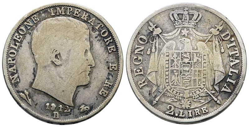 Regno d'Italia, Napoleone I, 2 lire 1812, Argento, 10 gr