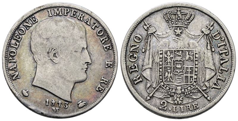 Milano. Regno D'italia. Napoleone i (1805-1814). 2 Lire 1813. Ag; 10gr; Gig.137; Raro; Qbb